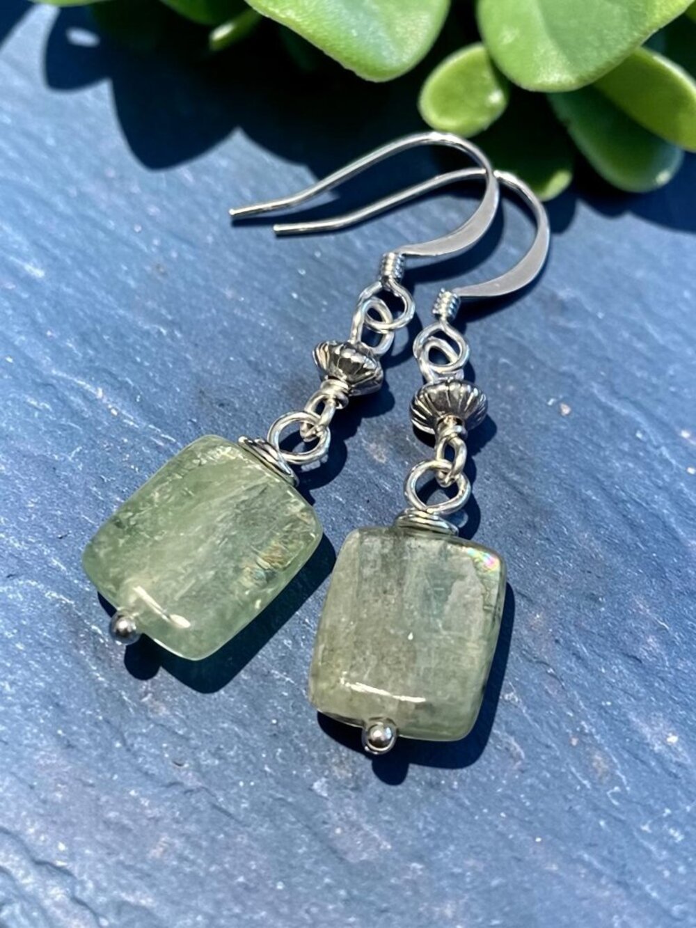 Mint Green Kyanite Earrings | Gemstone Silver Dangle Earrings